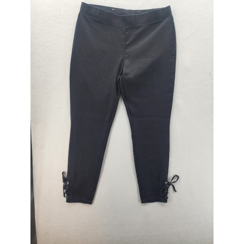 Utopia by Hue Black Lace Up Ankle Grommet Leggings Pants Womens Large Stretch L